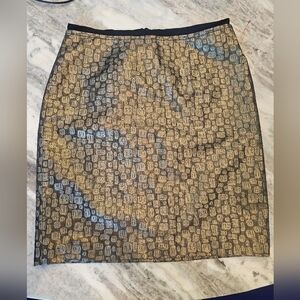 LOFT Gold Metallic Jacquard Pencil Skirt Size 8 NWOT